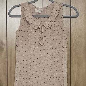 Loft Tan & Black Polk Dot Sheer Blouse